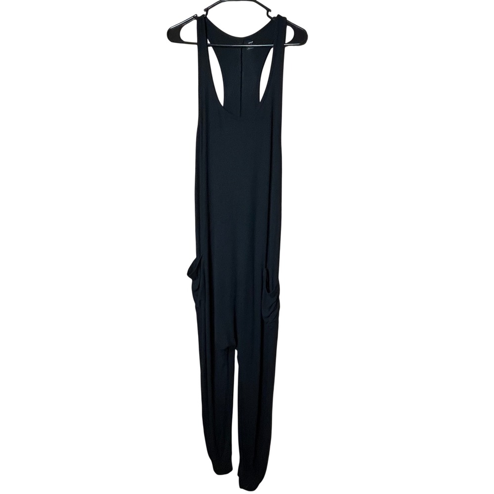 Aerie Black Ribbed‎ Racerback Tank Jumpsuit Romper Cargo Pockets Women's Size L
